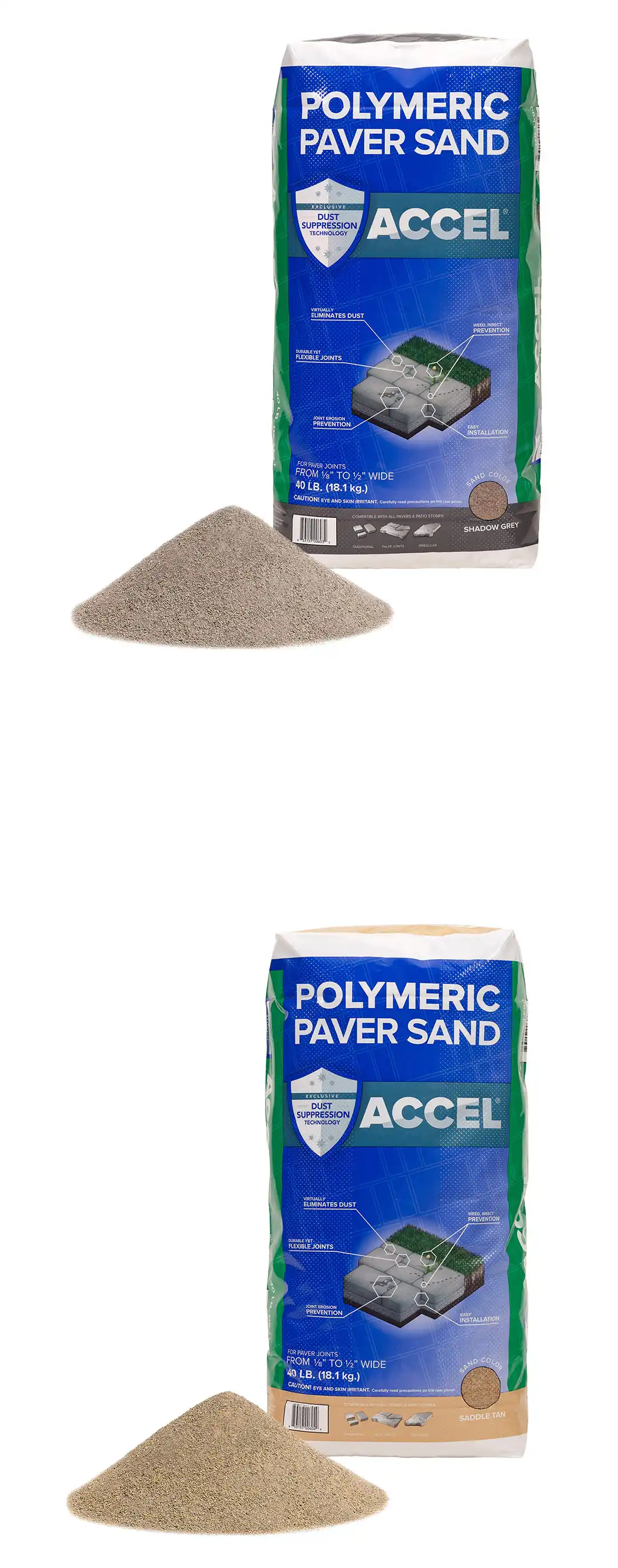 polymeric paver sand in grey and tan